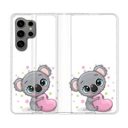 Housse Cuir Portefeuille pour Samsung Galaxy S24 Ultra Animal Koala Cœur