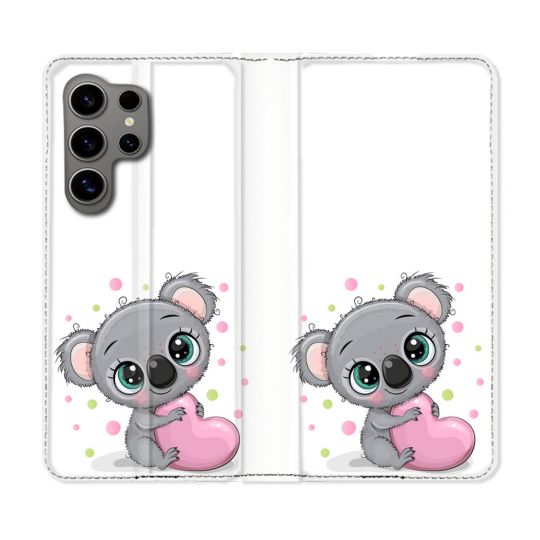 Housse Cuir Portefeuille pour Samsung Galaxy S24 Ultra Animal Koala Cœur