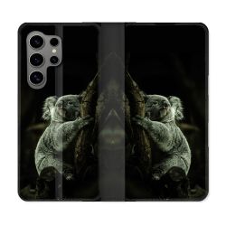 Housse Cuir Portefeuille pour Samsung Galaxy S24 Ultra Animal Koala Noir