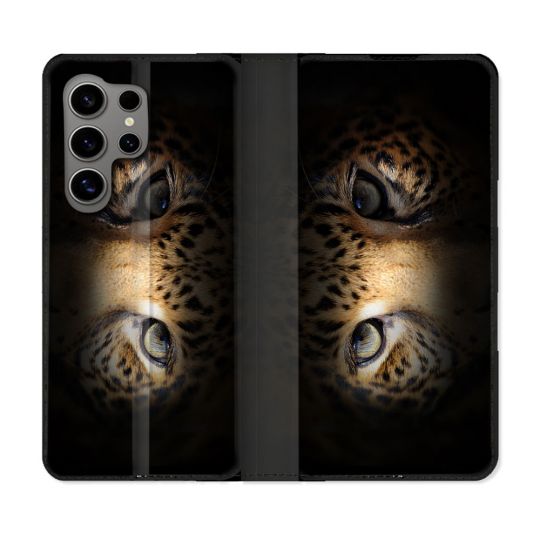 Housse Cuir Portefeuille pour Samsung Galaxy S24 Ultra Animal Leopard Yeux