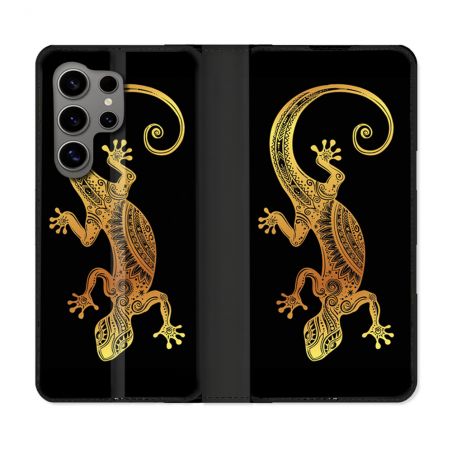 Housse Cuir Portefeuille pour Samsung Galaxy S24 Ultra Animal Lezard Noir