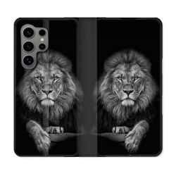 Housse Cuir Portefeuille pour Samsung Galaxy S24 Ultra Animal Lion Majestueux
