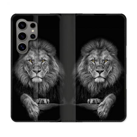 Housse Cuir Portefeuille pour Samsung Galaxy S24 Ultra Animal Lion Majestueux