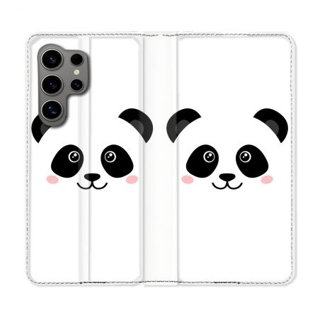 Housse Cuir Portefeuille pour Samsung Galaxy S24 Ultra Animal Panda Blanc