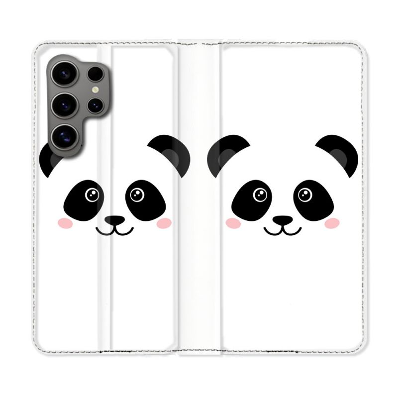 Housse Cuir Portefeuille pour Samsung Galaxy S24 Ultra Animal Panda Blanc