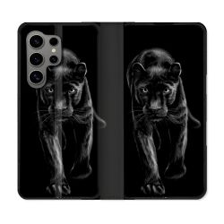 Housse Cuir Portefeuille pour Samsung Galaxy S24 Ultra Animal Panthère Noire