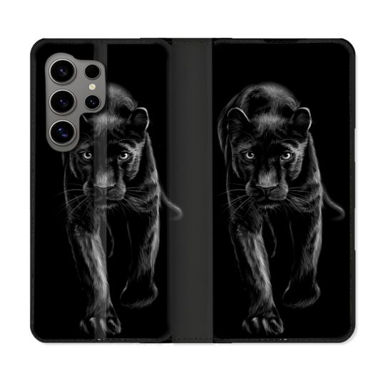 Housse Cuir Portefeuille pour Samsung Galaxy S24 Ultra Animal Panthère Noire