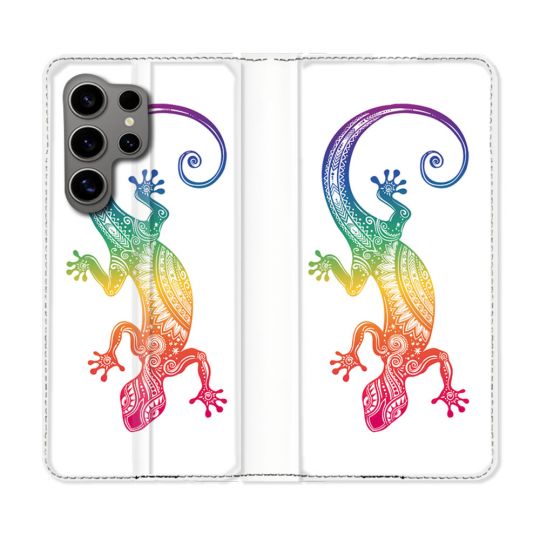 Housse Cuir Portefeuille pour Samsung Galaxy S24 Ultra Animal Salamandre Color