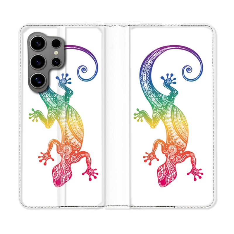 Housse Cuir Portefeuille pour Samsung Galaxy S24 Ultra Animal Salamandre Color