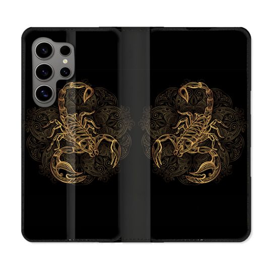 Housse Cuir Portefeuille pour Samsung Galaxy S24 Ultra Animal Scorpion Fresque
