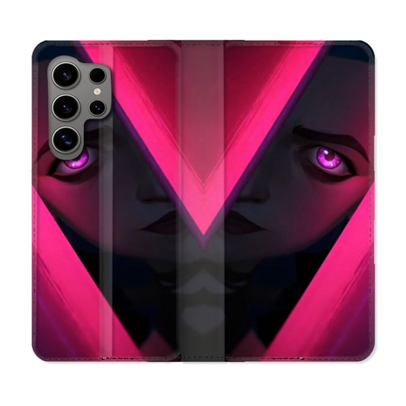 Housse Cuir Portefeuille pour Samsung Galaxy S24 Ultra Arcane Jynx Rose