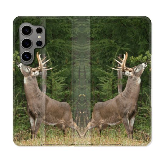 Housse Cuir Portefeuille pour Samsung Galaxy S24 Ultra Chasse Cerf
