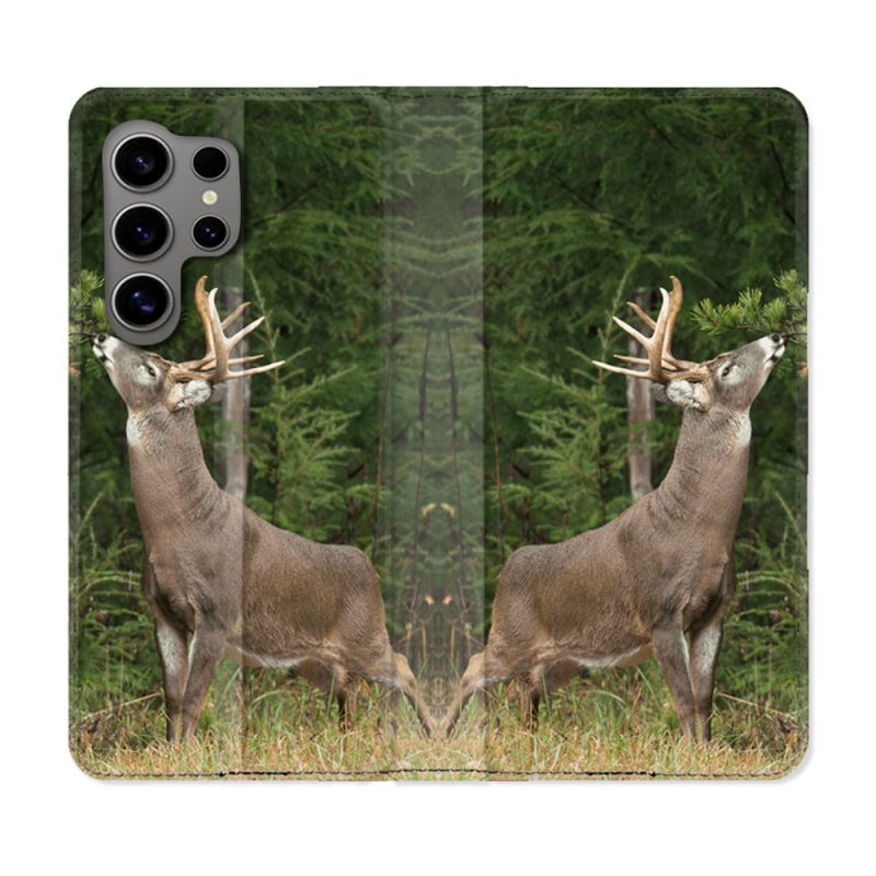 Housse Cuir Portefeuille pour Samsung Galaxy S24 Ultra Chasse Cerf