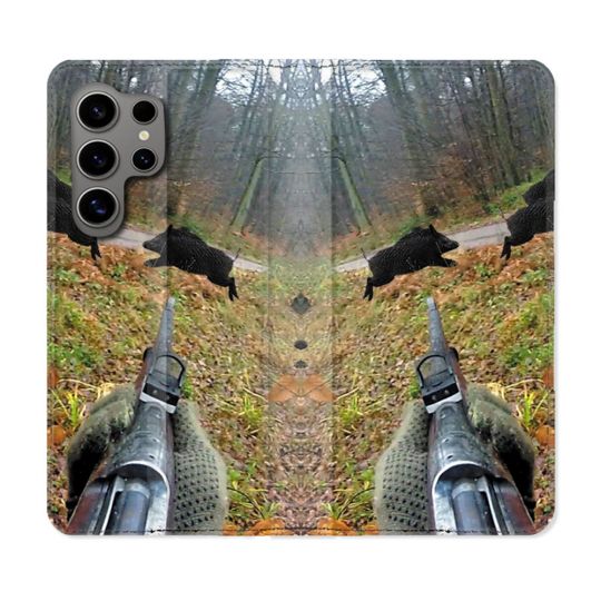 Housse Cuir Portefeuille pour Samsung Galaxy S24 Ultra Chasse Vision Tir