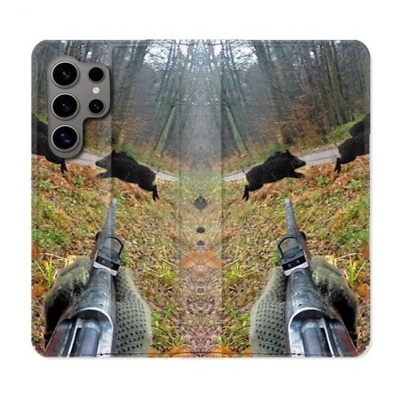 Housse Cuir Portefeuille pour Samsung Galaxy S24 Ultra Chasse Vision Tir