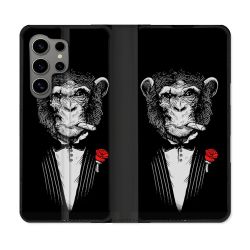 Housse Cuir Portefeuille pour Samsung Galaxy S24 Ultra Decale Singe Mafia