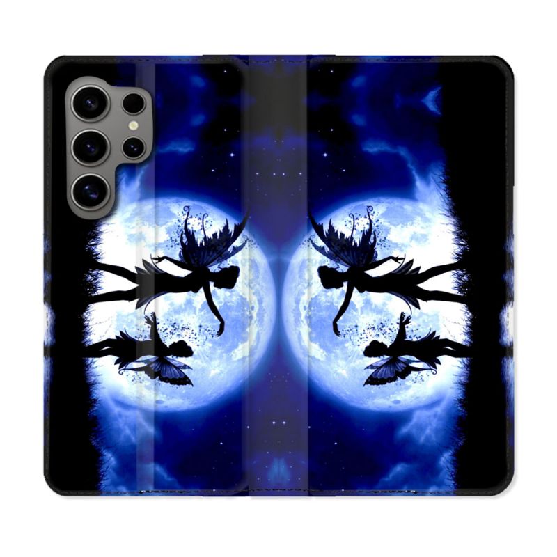Housse Cuir Portefeuille pour Samsung Galaxy S24 Ultra Fantastique Fee Lune