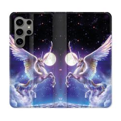 Housse Cuir Portefeuille pour Samsung Galaxy S24 Ultra Fantastique Licorne Céleste