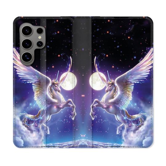 Housse Cuir Portefeuille pour Samsung Galaxy S24 Ultra Fantastique Licorne Céleste