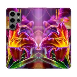 Housse Cuir Portefeuille pour Samsung Galaxy S24 Ultra Fleur Lys Color