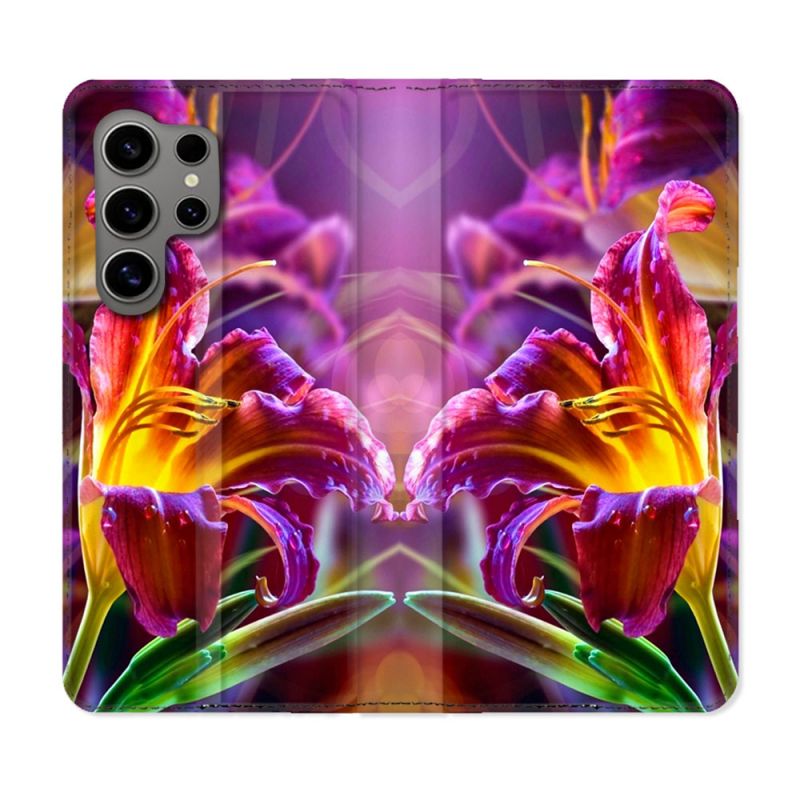 Housse Cuir Portefeuille pour Samsung Galaxy S24 Ultra Fleur Lys Color