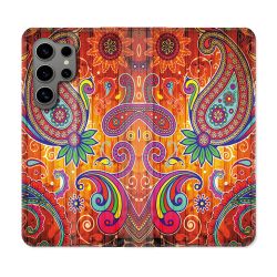 Housse Cuir Portefeuille pour Samsung Galaxy S24 Ultra Fleur Psychedelic