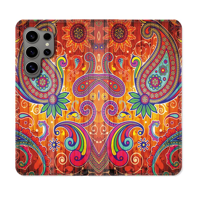Housse Cuir Portefeuille pour Samsung Galaxy S24 Ultra Fleur Psychedelic
