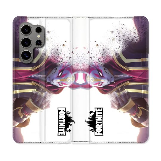 Housse Cuir Portefeuille pour Samsung Galaxy S24 Ultra Fortnite Blanc