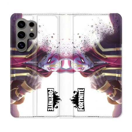 Housse Cuir Portefeuille pour Samsung Galaxy S24 Ultra Fortnite Blanc