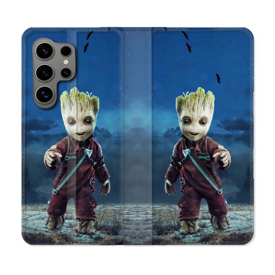 Housse Cuir Portefeuille pour Samsung Galaxy S24 Ultra Groot Bleu