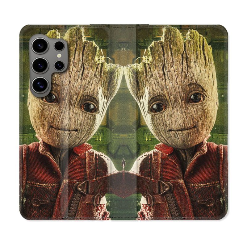 Housse Cuir Portefeuille pour Samsung Galaxy S24 Ultra Groot Vert