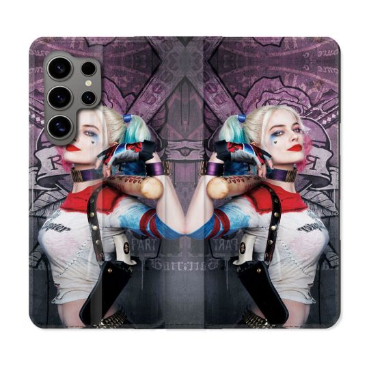 Housse Cuir Portefeuille pour Samsung Galaxy S24 Ultra Harley Quinn Batte