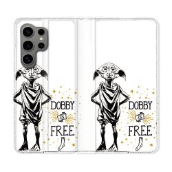 Housse Cuir Portefeuille pour Samsung Galaxy S24 Ultra Harry Potter Dobby Free Blanc