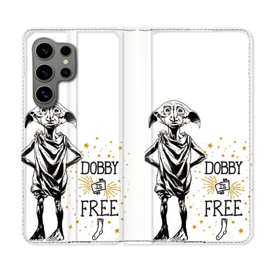 Housse Cuir Portefeuille pour Samsung Galaxy S24 Ultra Harry Potter Dobby Free Blanc