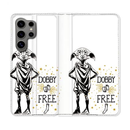 Housse Cuir Portefeuille pour Samsung Galaxy S24 Ultra Harry Potter Dobby Free Blanc