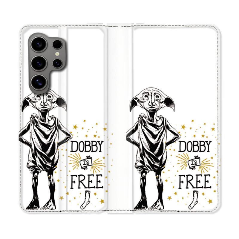 Housse Cuir Portefeuille pour Samsung Galaxy S24 Ultra Harry Potter Dobby Free Blanc