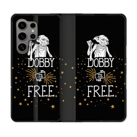 Housse Cuir Portefeuille pour Samsung Galaxy S24 Ultra Harry Potter Dobby Free Noir