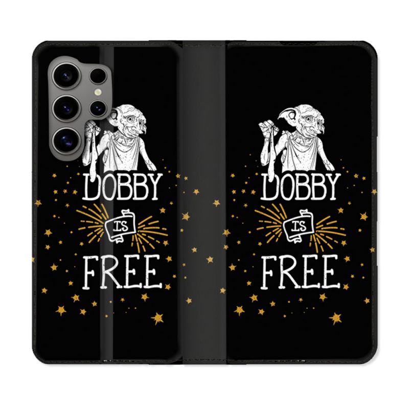 Housse Cuir Portefeuille pour Samsung Galaxy S24 Ultra Harry Potter Dobby Free Noir