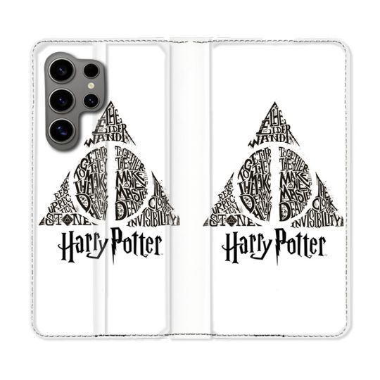 Housse Cuir Portefeuille pour Samsung Galaxy S24 Ultra Harry Potter Hollows triangle Blanc