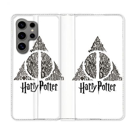 Housse Cuir Portefeuille pour Samsung Galaxy S24 Ultra Harry Potter Hollows triangle Blanc