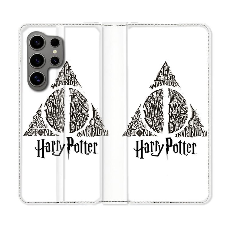 Housse Cuir Portefeuille pour Samsung Galaxy S24 Ultra Harry Potter Hollows triangle Blanc