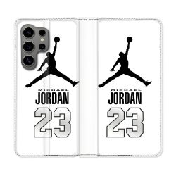 Housse Cuir Portefeuille pour Samsung Galaxy S24 Ultra Jordan 23 Blanc