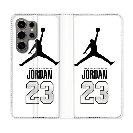 Housse Cuir Portefeuille pour Samsung Galaxy S24 Ultra Jordan 23 Blanc