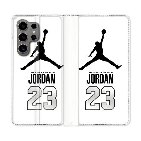 Housse Cuir Portefeuille pour Samsung Galaxy S24 Ultra Jordan 23 Blanc
