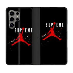 Housse Cuir Portefeuille pour Samsung Galaxy S24 Ultra Jordan Supreme Noir