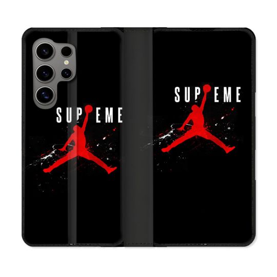 Housse Cuir Portefeuille pour Samsung Galaxy S24 Ultra Jordan Supreme Noir