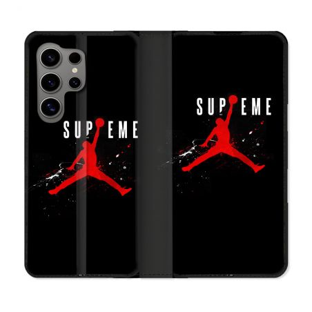 Housse Cuir Portefeuille pour Samsung Galaxy S24 Ultra Jordan Supreme Noir