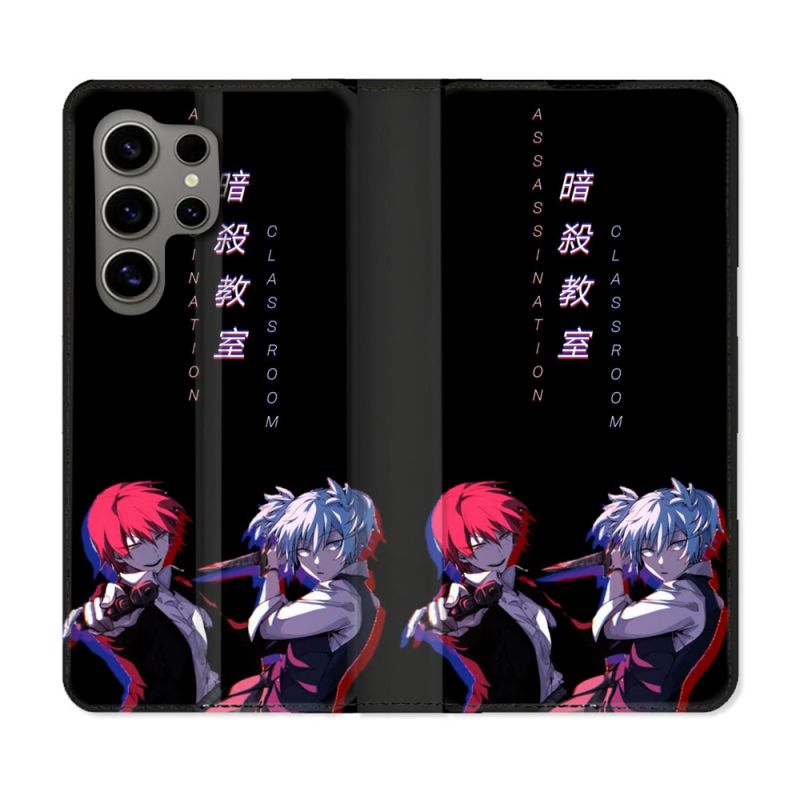 Housse Cuir Portefeuille pour Samsung Galaxy S24 Ultra Manga Assassination Classroom Duo