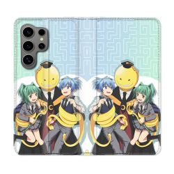 Housse Cuir Portefeuille pour Samsung Galaxy S24 Ultra Manga Assassination Classroom Kuro Trio