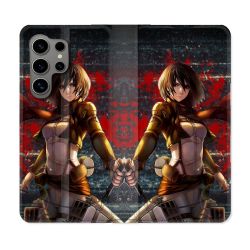 Housse Cuir Portefeuille pour Samsung Galaxy S24 Ultra Manga Attaque Titans Mikasa